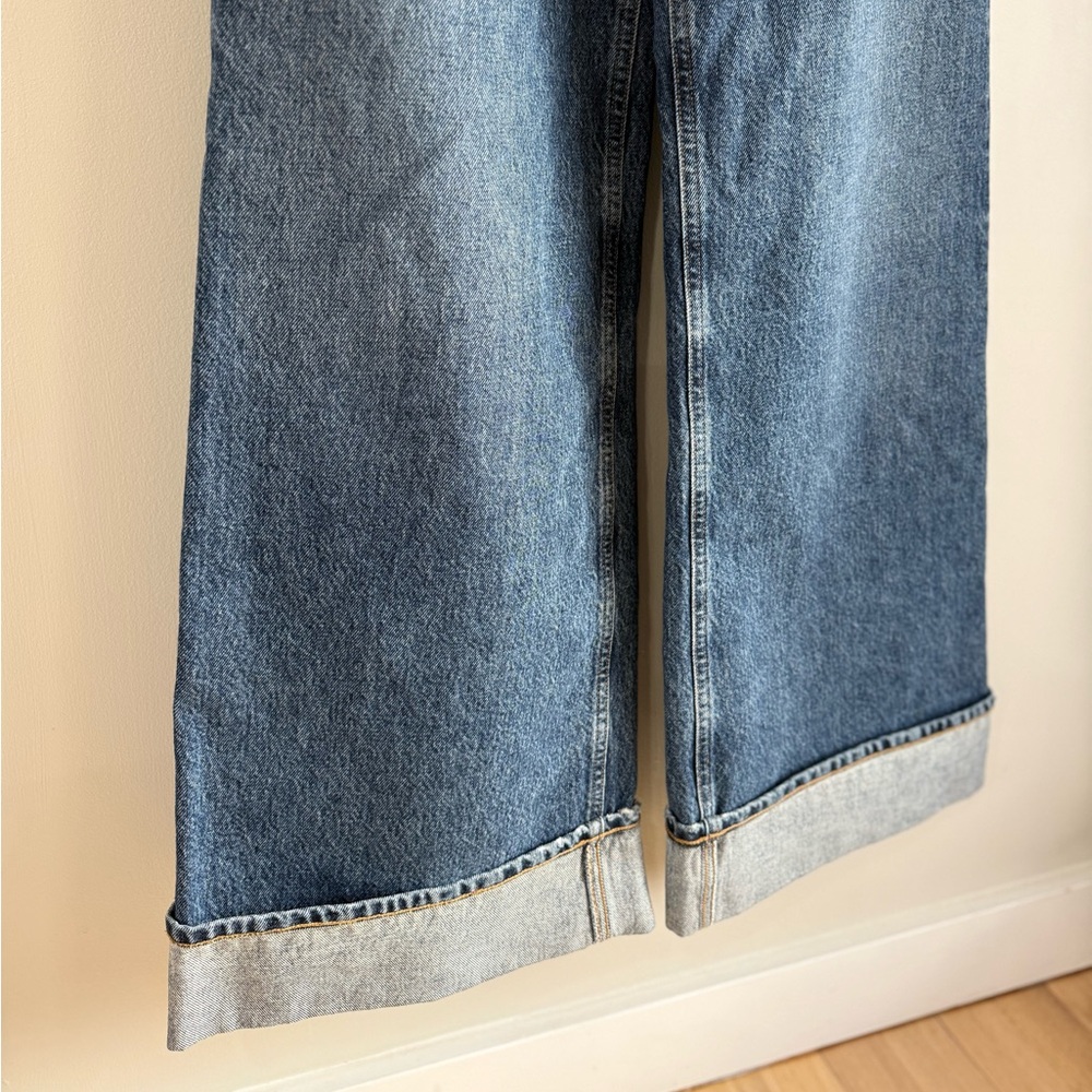 Agolde Dame Wide Leg Cuffed Hem Jeans - Dark Wash - Size 27 - Picture 10 of 16